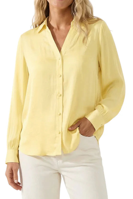 Pale Banana long-sleeve button-up blouse with collar and front buttons