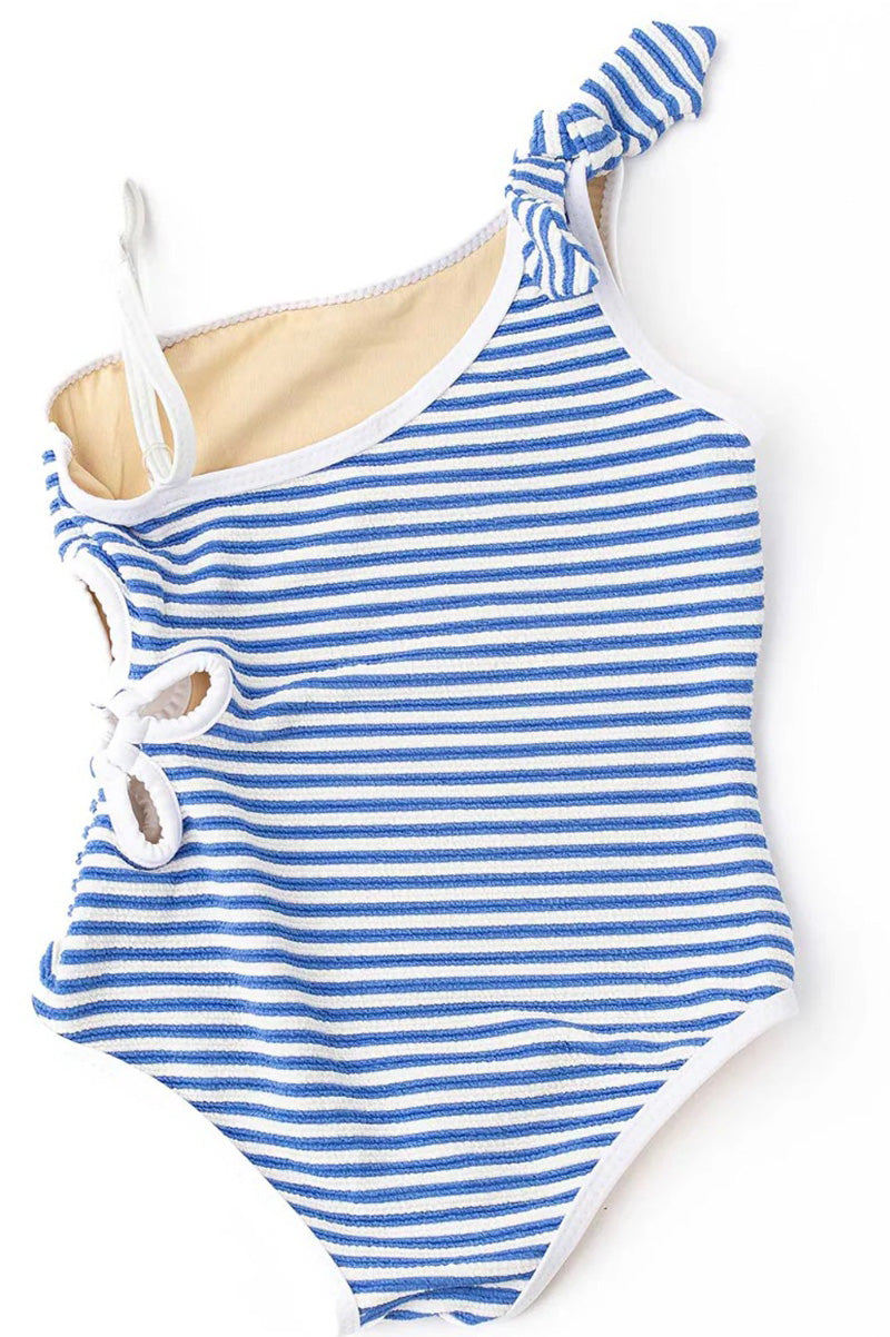 Ribbed daisy cutout 1 pc swimsuit in cobalt blue back view