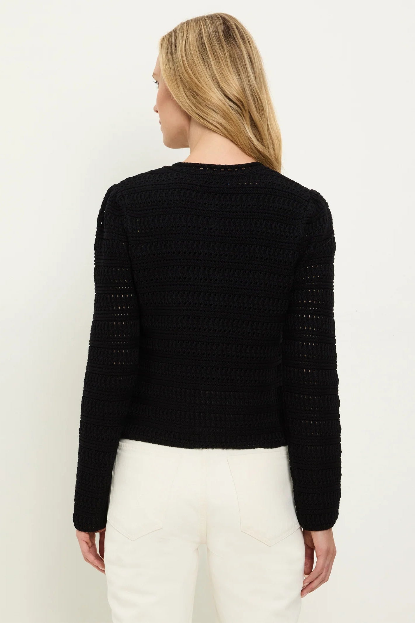 WHITLEY FEMME CREWNECK CARDIGAN IN BLACK BACK VIEW