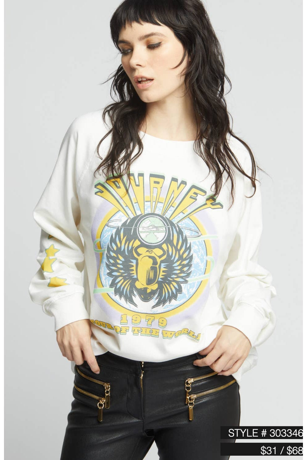 Pearl crewneck sweatshirt with long sleeves and circular eagle graphic front