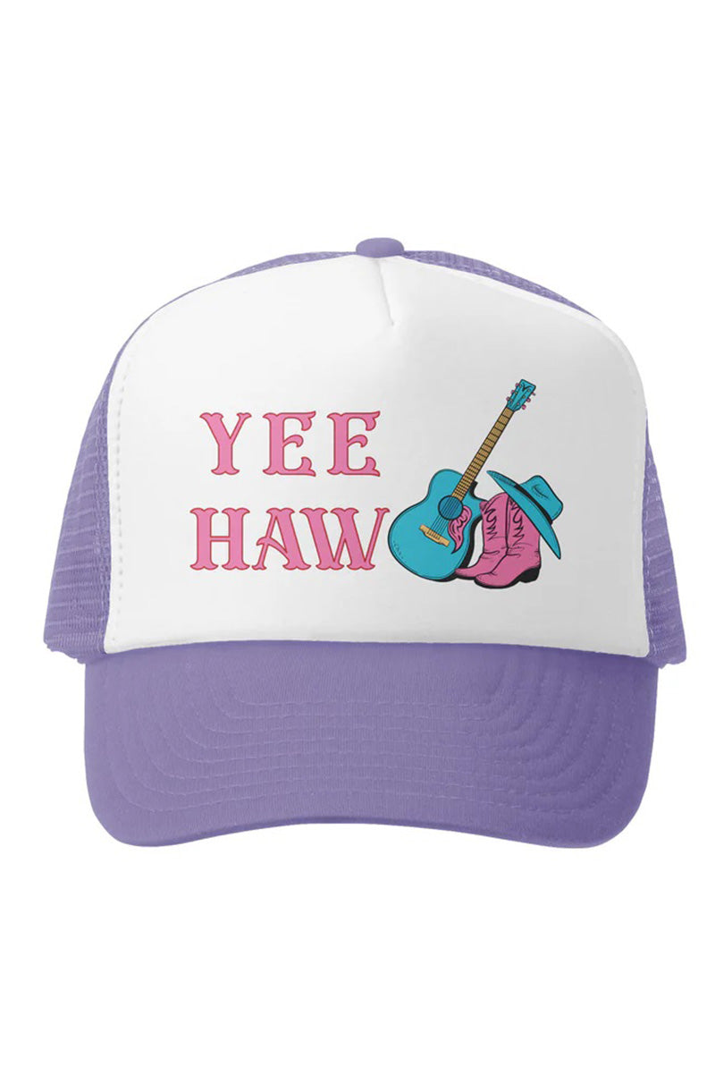 Yee haw trucker hat in lavendar white
