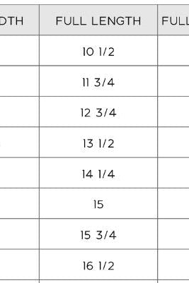 Children’s track set size chart table with full length measurements
