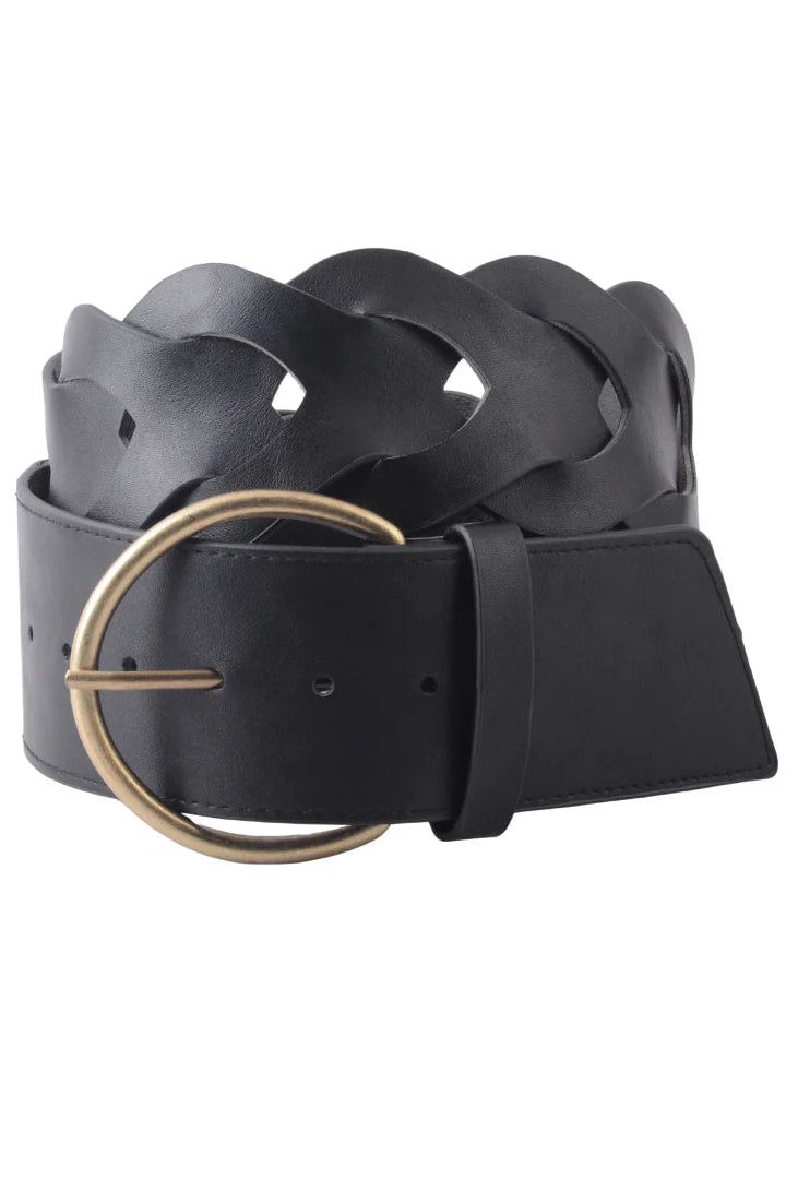 Brass Chevron woven tail thin belt in black