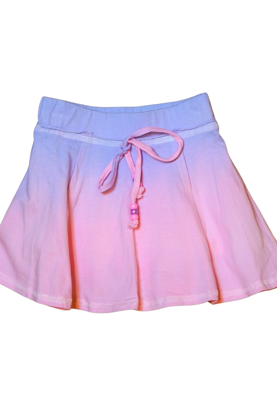 Lavender and pink dip-dye sport skirt with elastic waist and pink lace-up drawstring