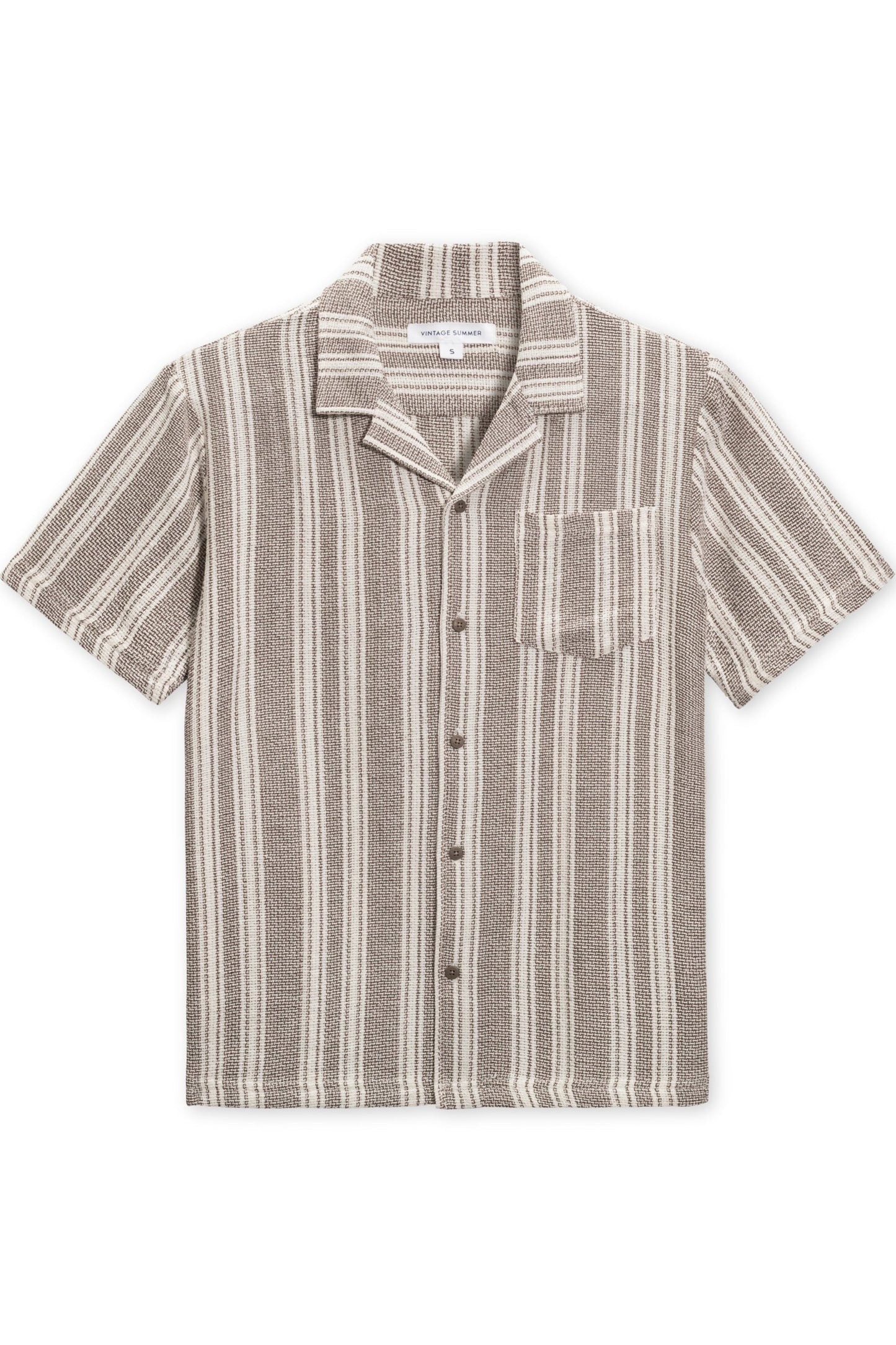 Basket weave button down shirt in brown front view