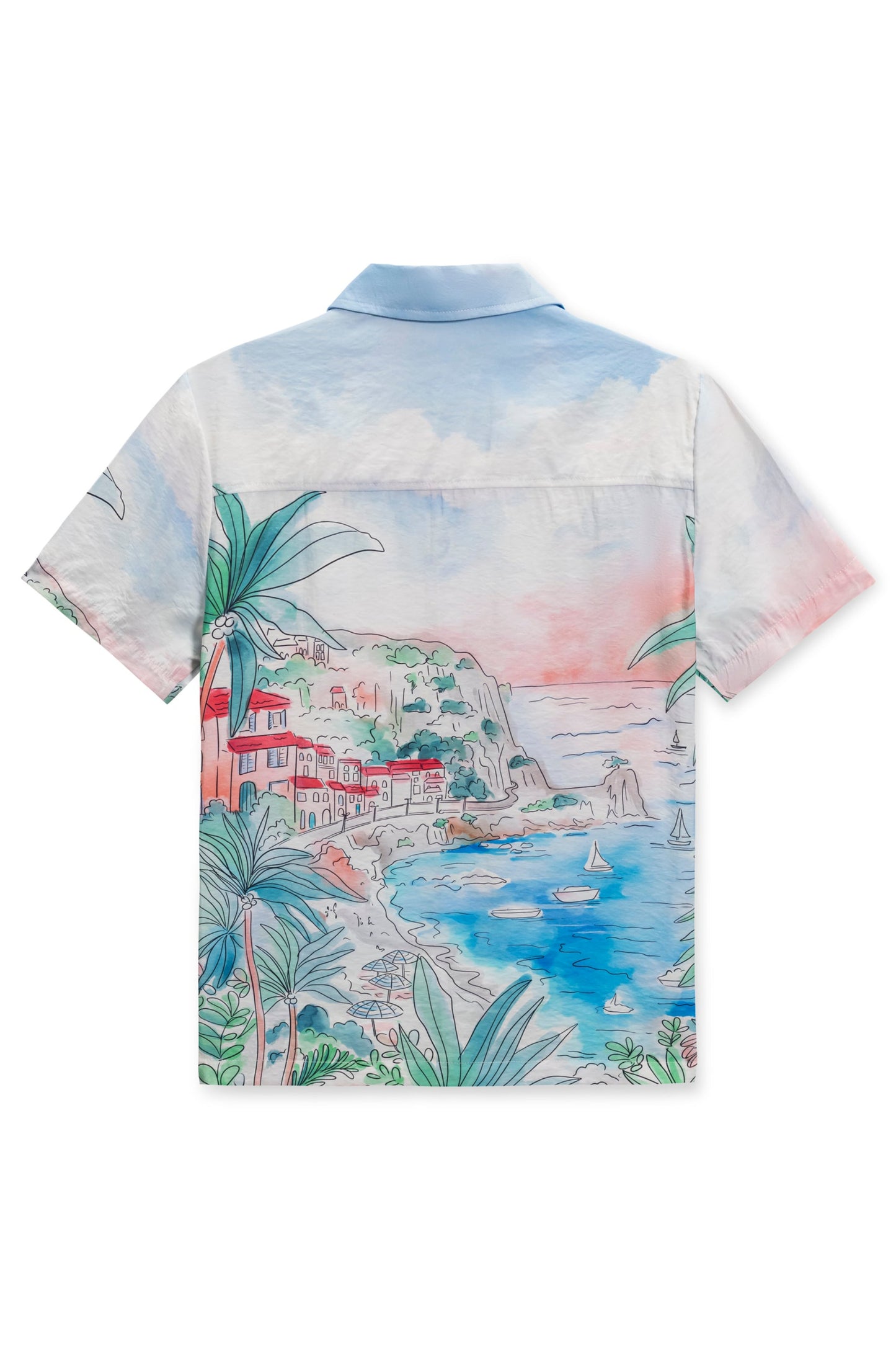 Textured camp shirt in sage scenic back view