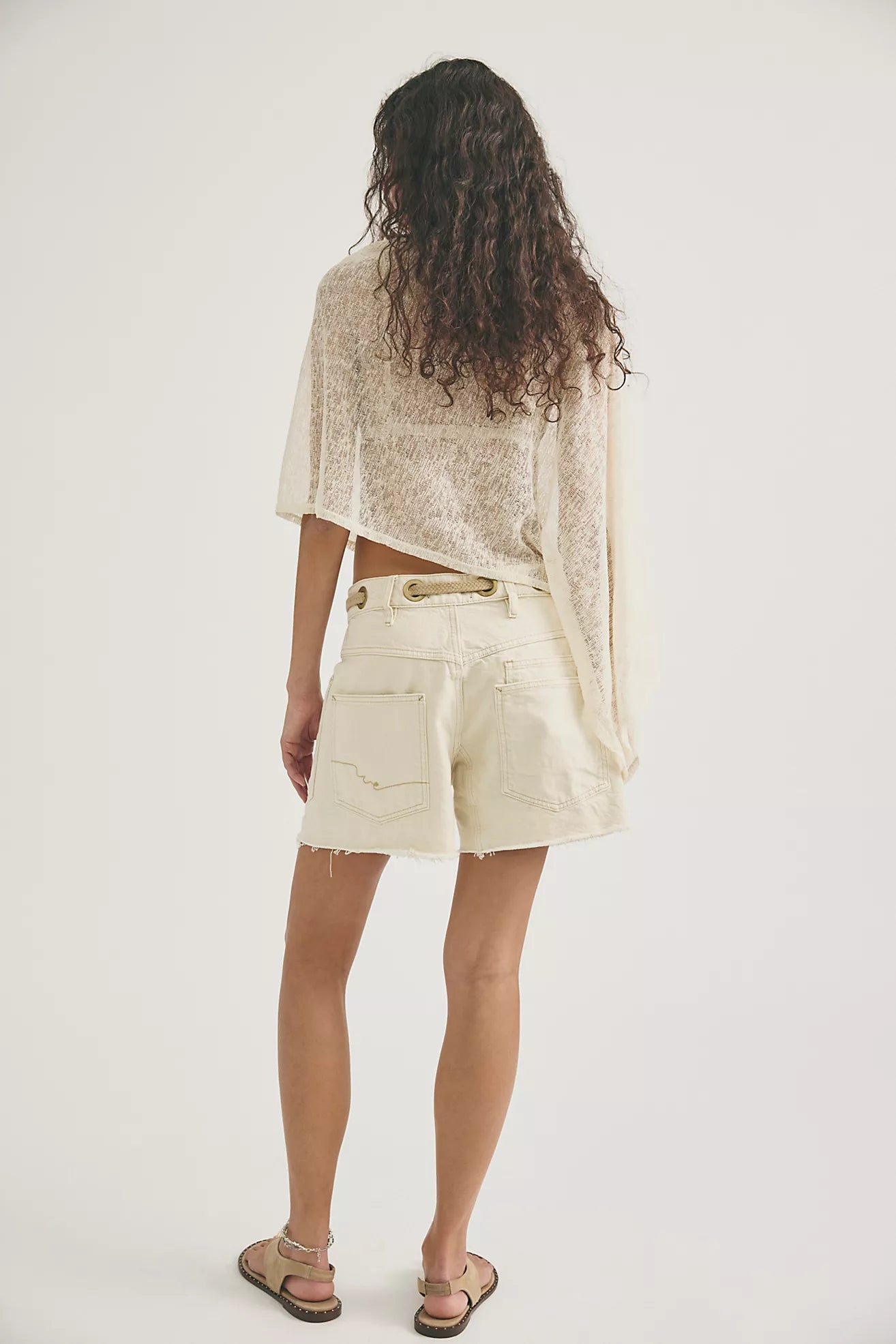 MOXIE white denim shorts, rear view with belt loops and patch pockets