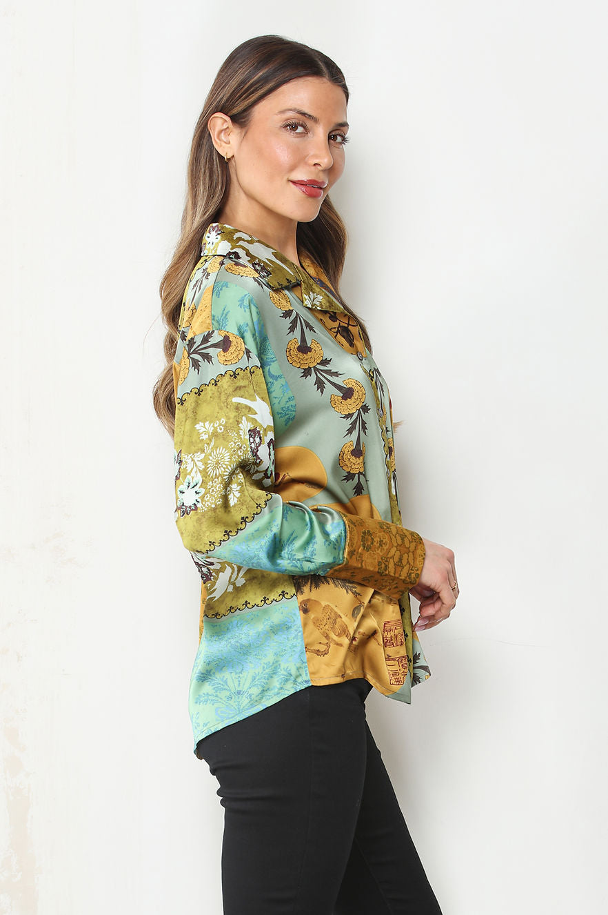SATIN BUTTON DOWN SHIRT