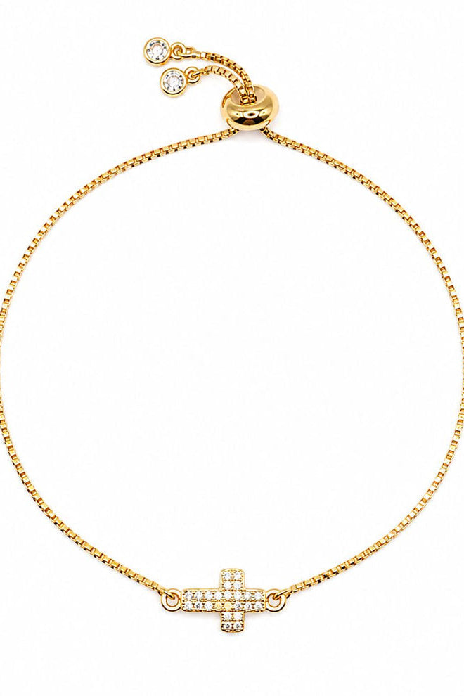 CZ CROSS PULL CHAIN BRACELET