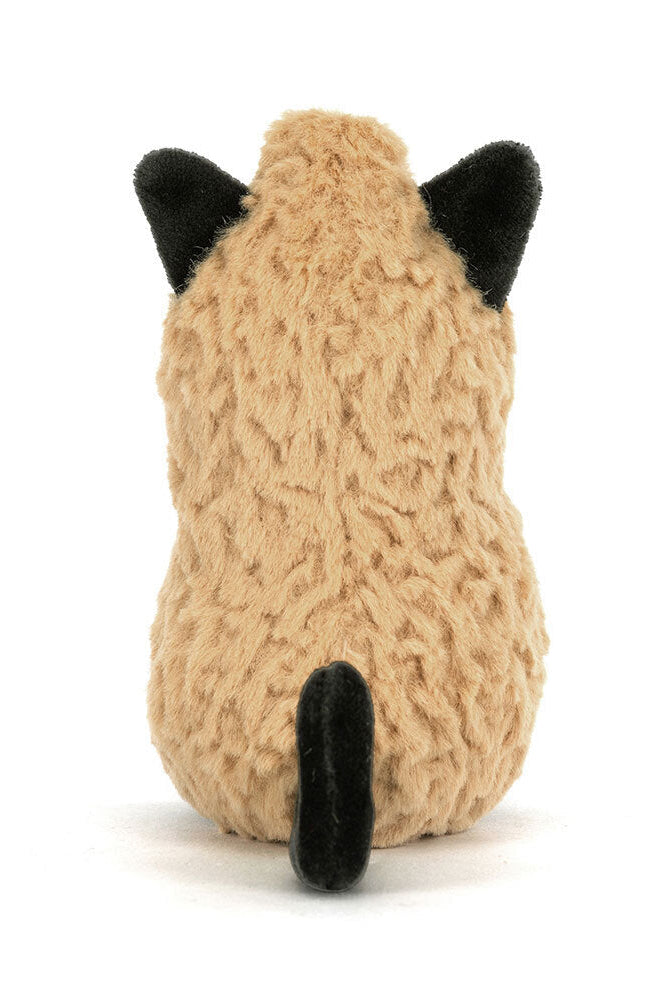 Back view of peanut cat plushie tan and black