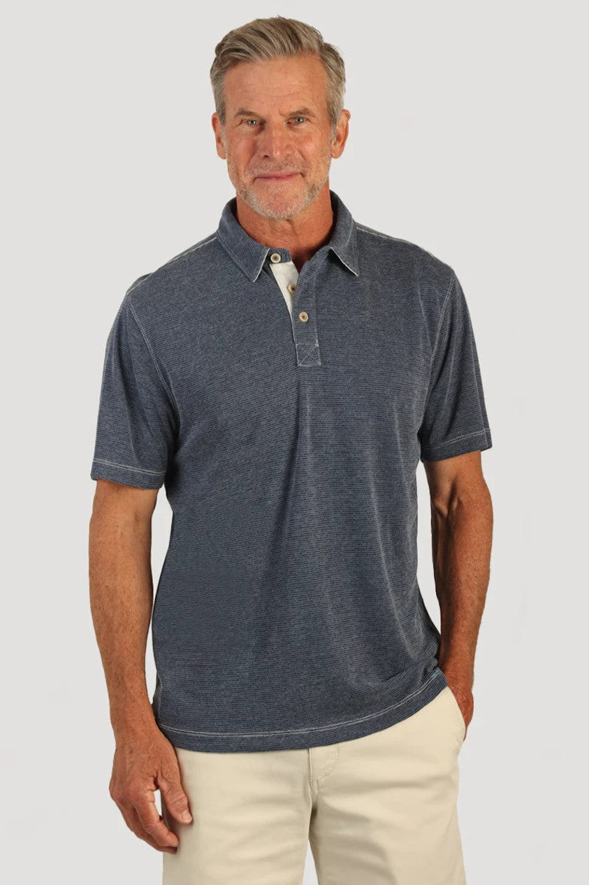 Sueded Dobby Short Sleeve Polo in ocean front view