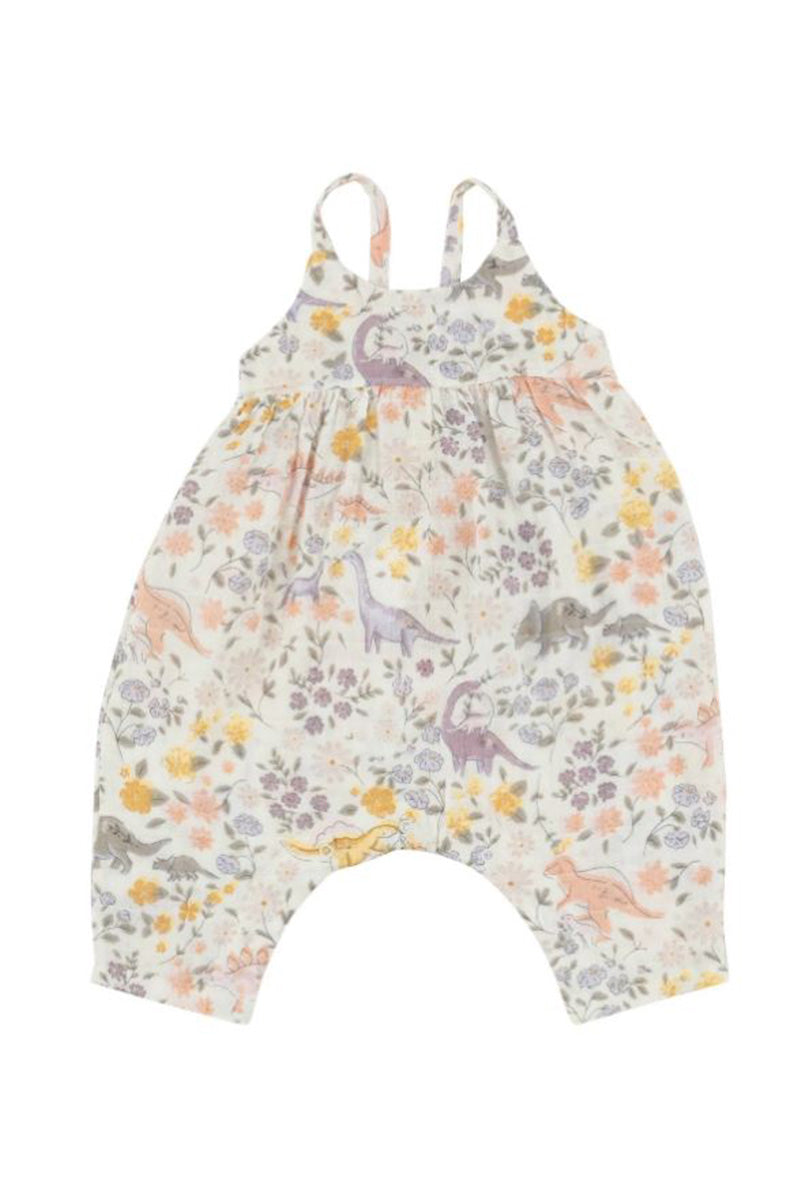 Tie back romper in sweet floral dinos