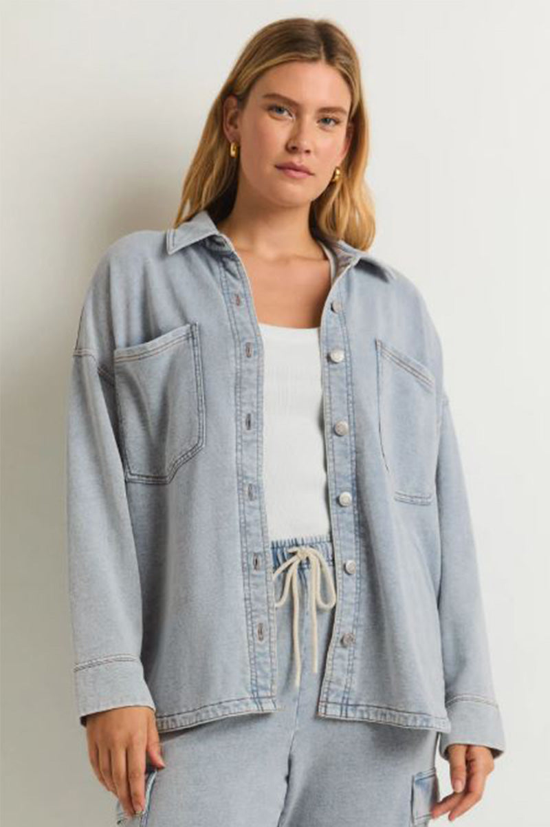 All Day Knit Denim Jacket in washed indigo front view