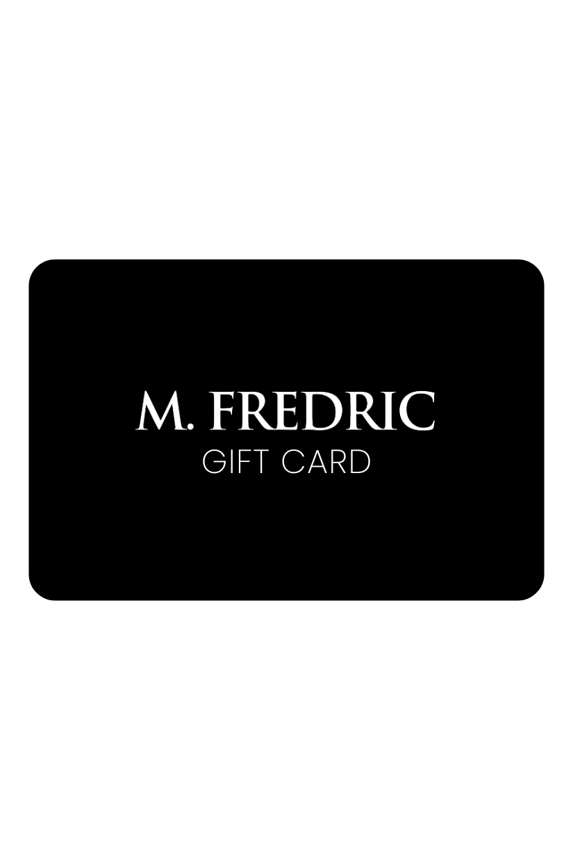 a black rectangle reads M Fredric gift card