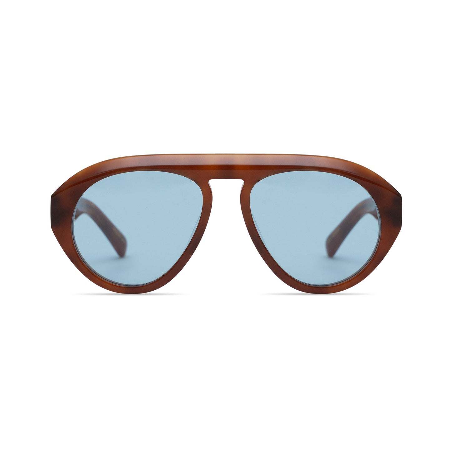 VAL sunglasses with brown tortoise frame and blue tinted lenses