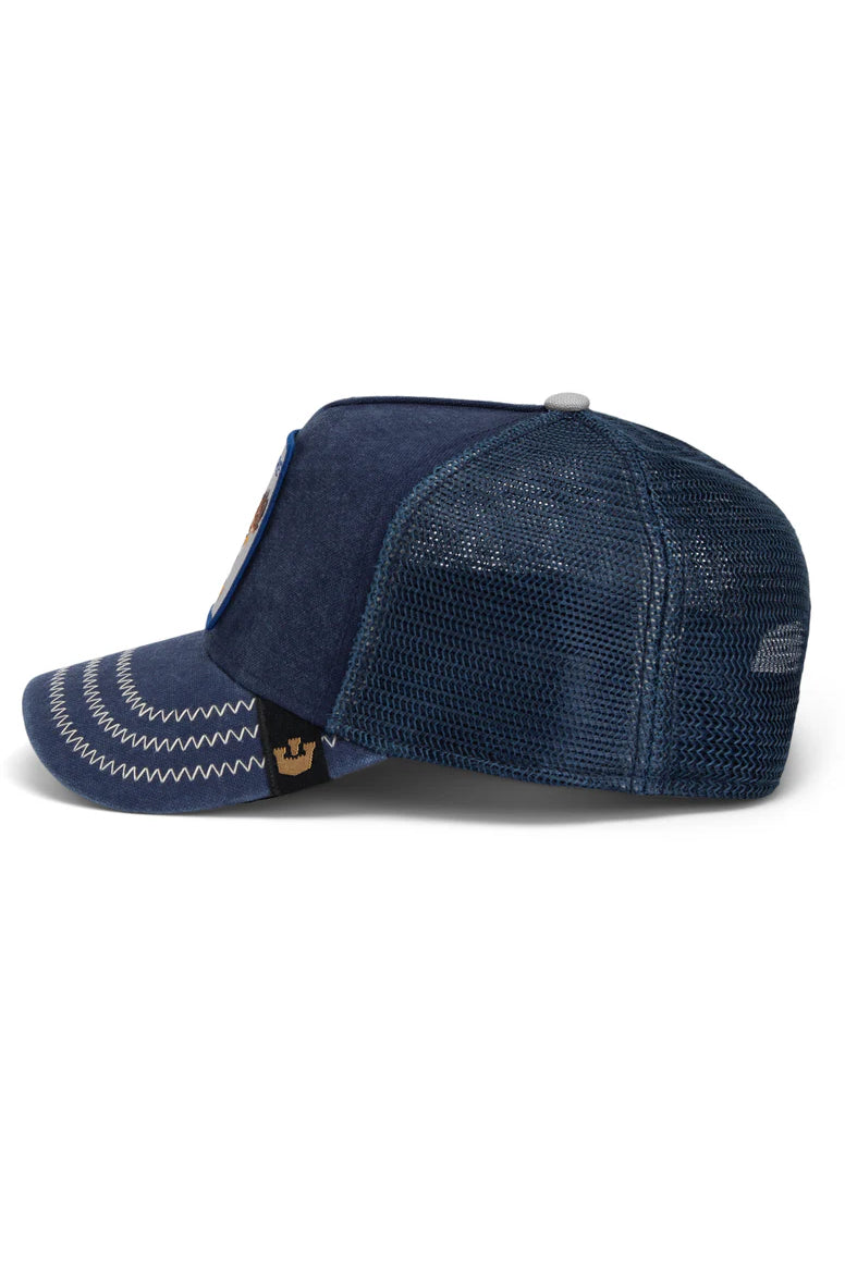the bird of prey trucker hat in navy side view