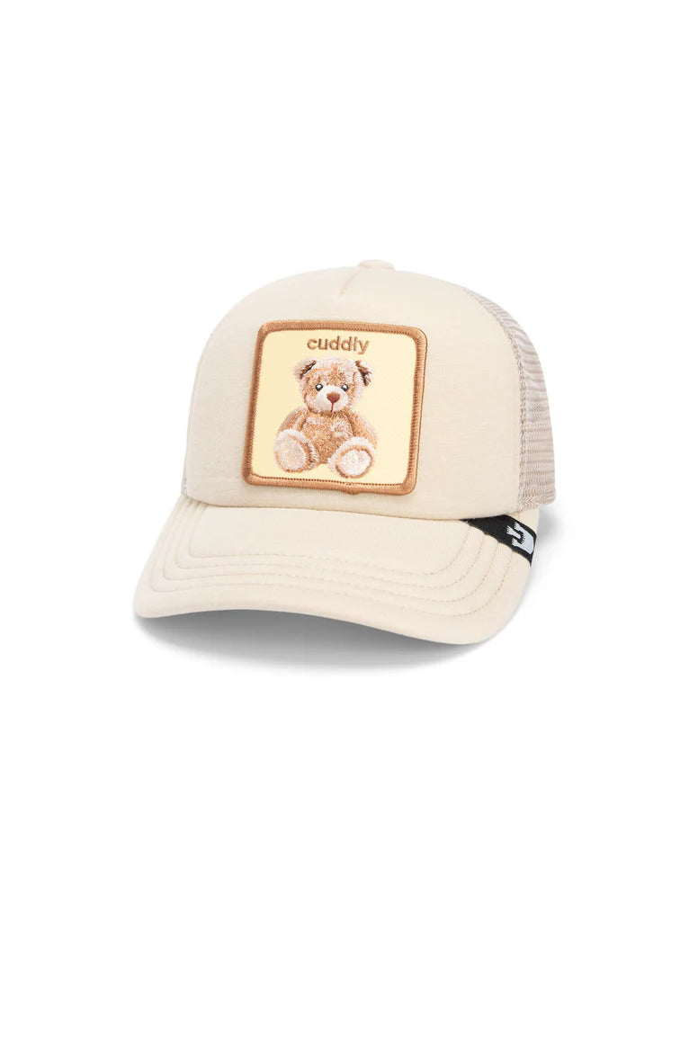 the cuddle time kids trucker hat in brown front view