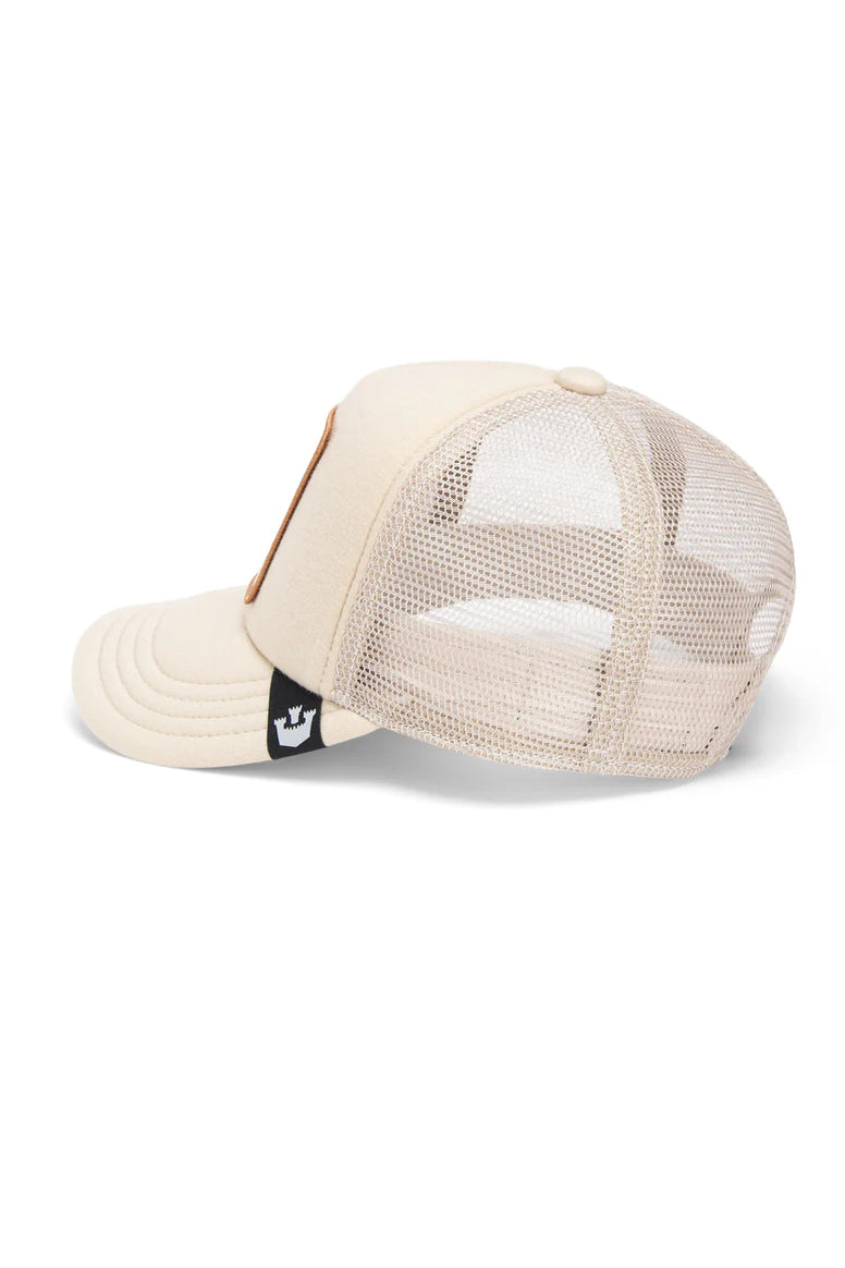 the cuddle time kids trucker hat in brown side view