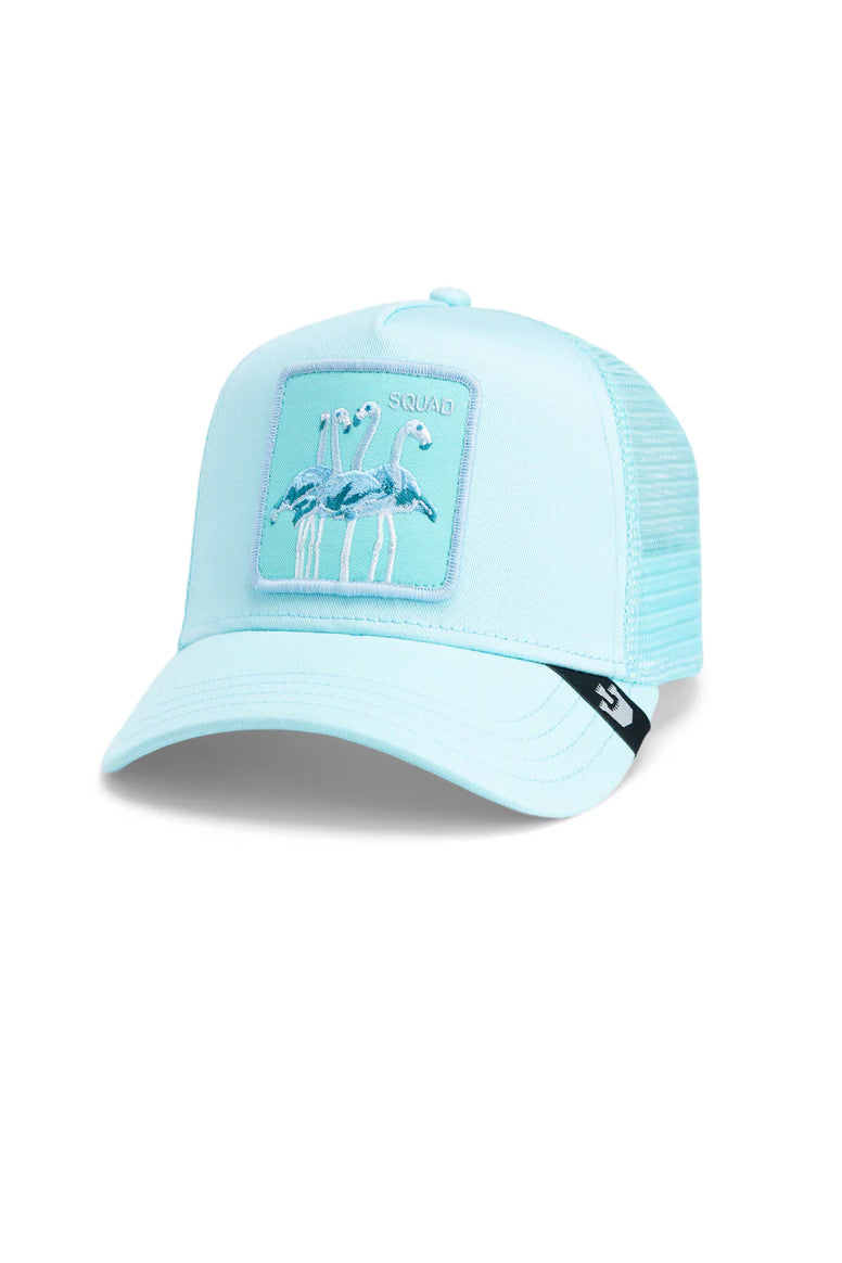 the mirage squad trucker in light blue front view