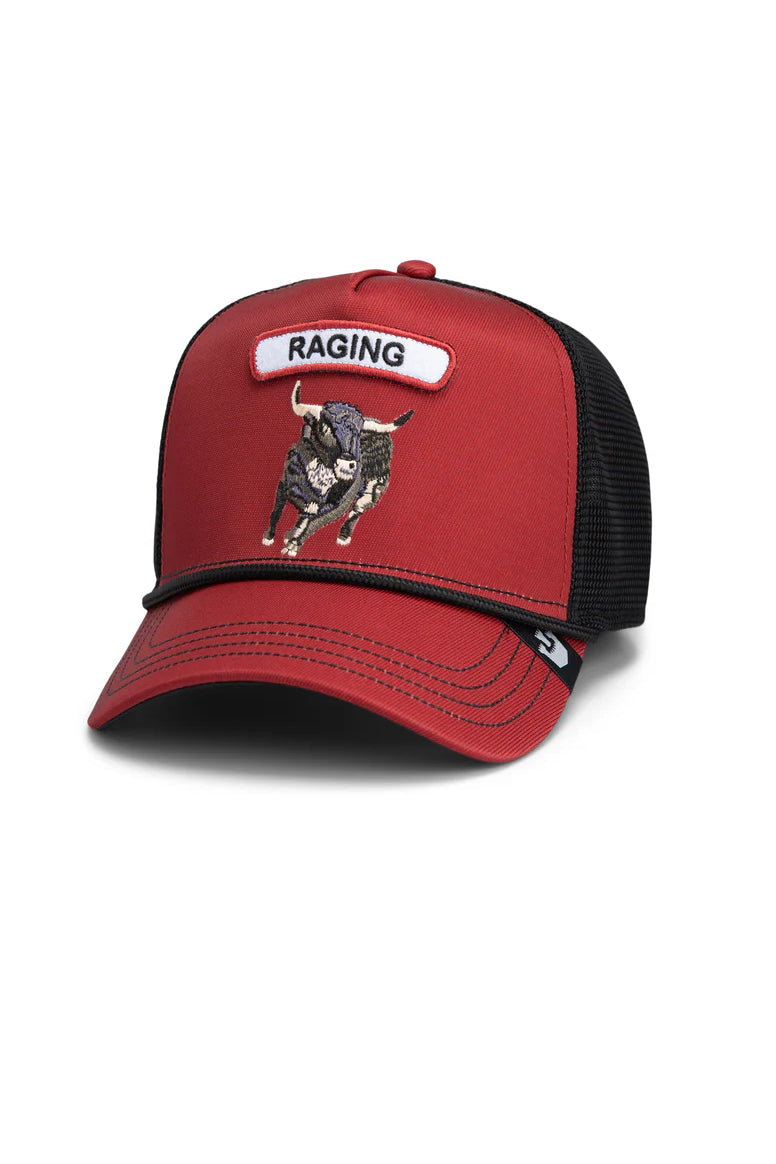 the gb2 raging bull trucker hat in red front view