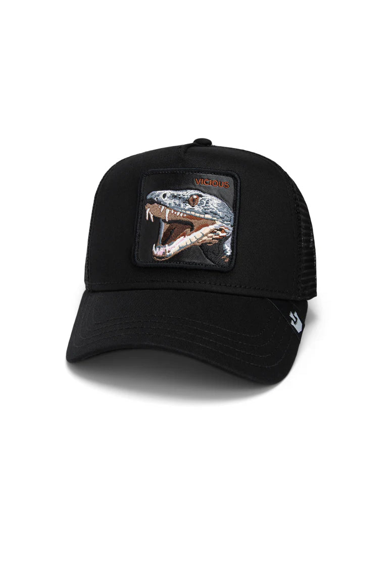 the vicious snake trucker hat in black front view