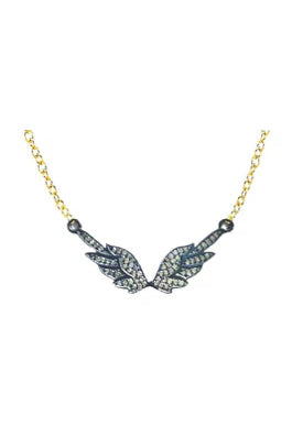 diamond wings necklace in gold and silver front view
