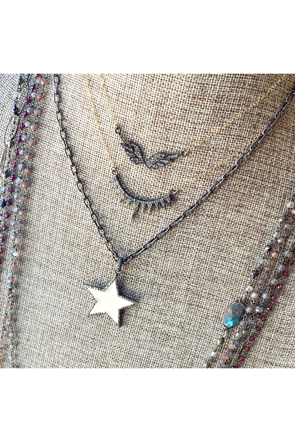 diamond wings necklace in gold and silver style view