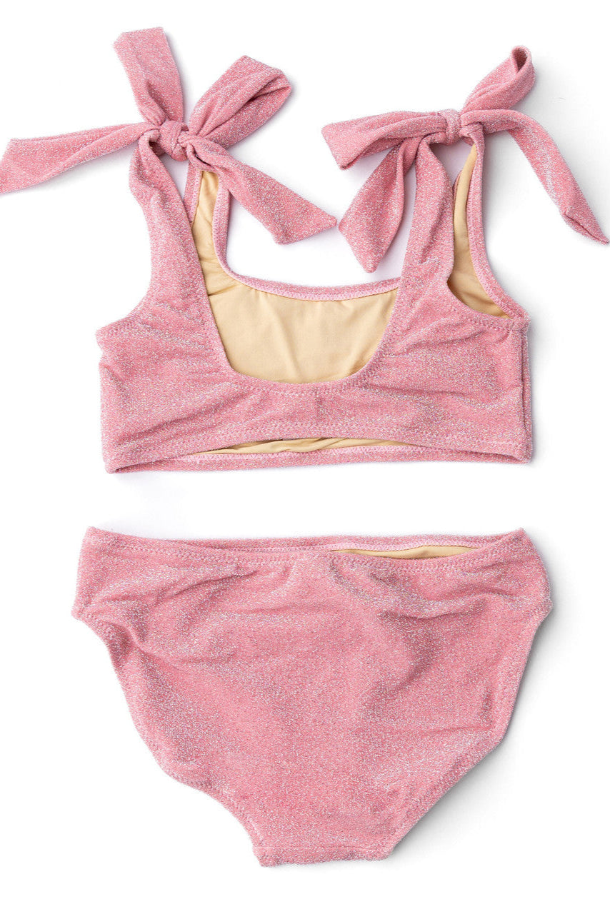 Shimmer flower 2pc swimsuit flat back view