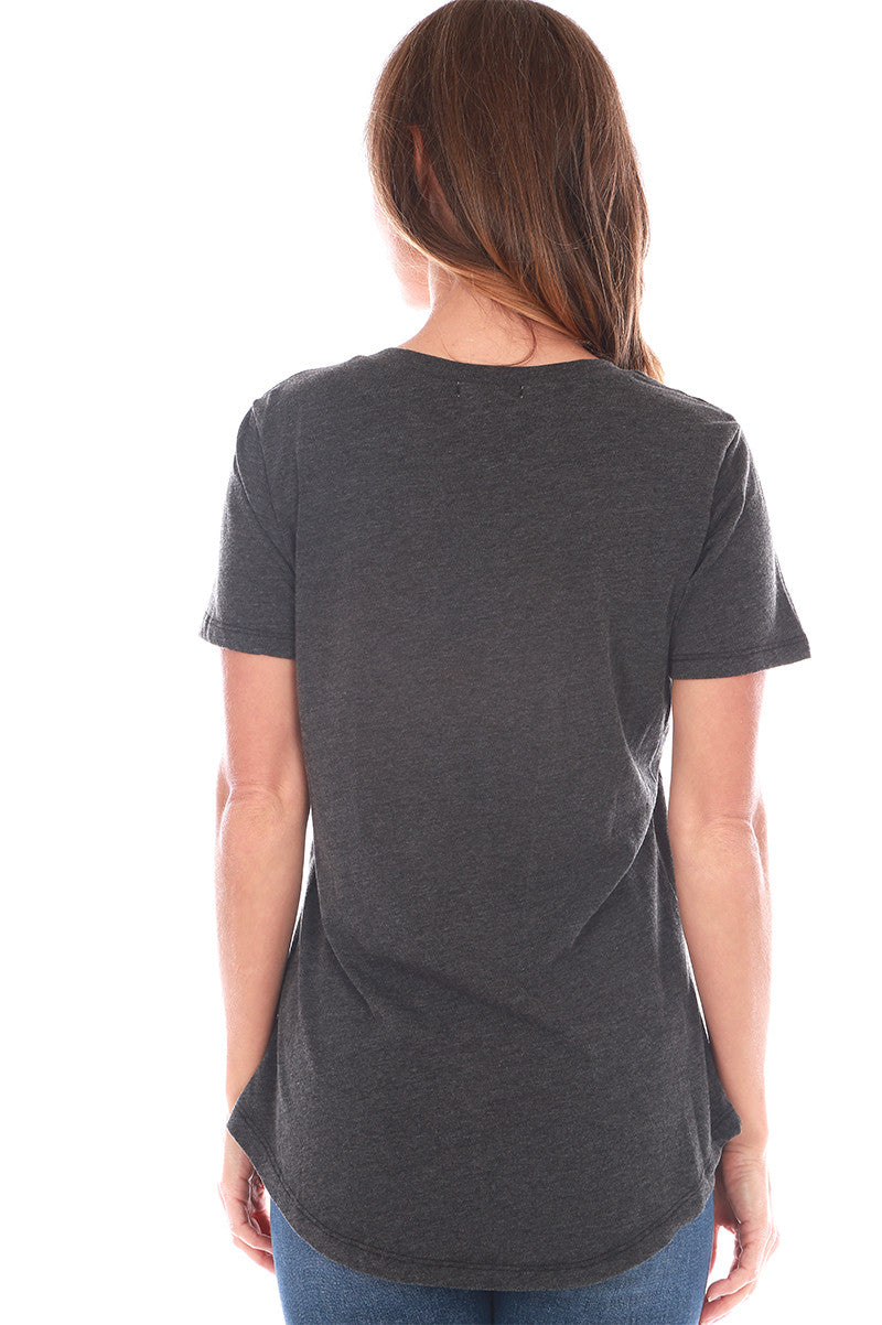 V-Neck Slouch Pocket Tee  in black back view