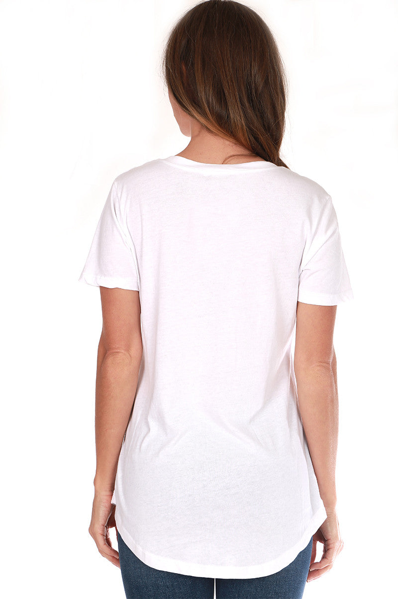 V neck slouch pocket tee in white back view