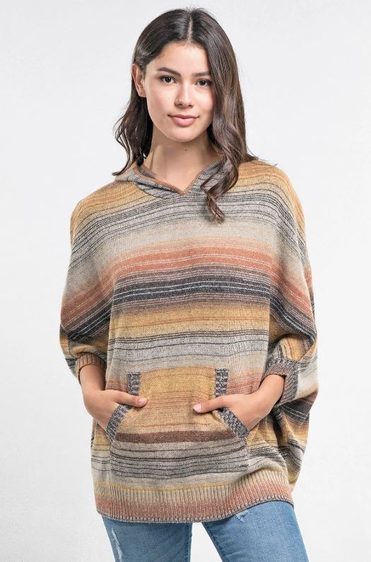 Space dyed boyfriend hoody with pocket in heather camel grey front view