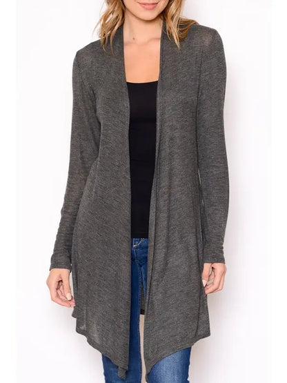 Slub light sweater open cardigan in charcoal front view