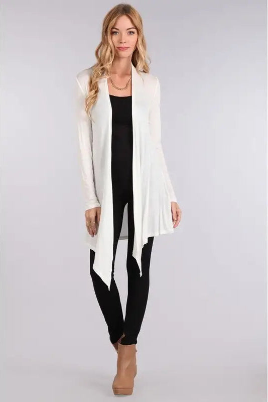 Slub light sweater open cardigan in ivory front view