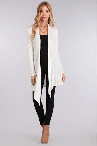 Slub light sweater open cardigan in ivory front view