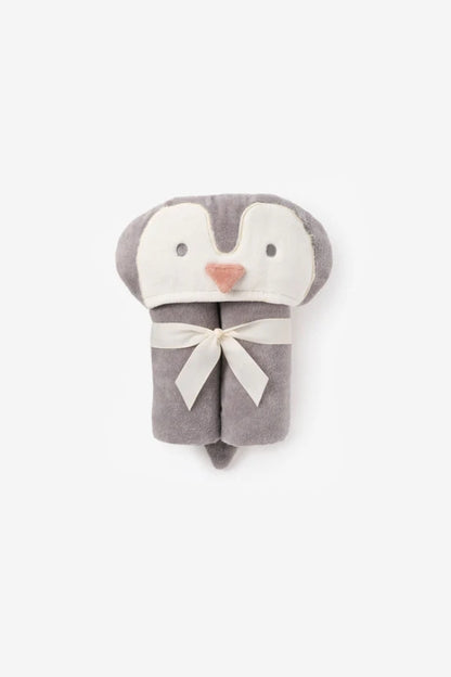Pinguin Hooded Bath Wrap, grau, Kapuze mit Pinguinmaske und weißer Schleife