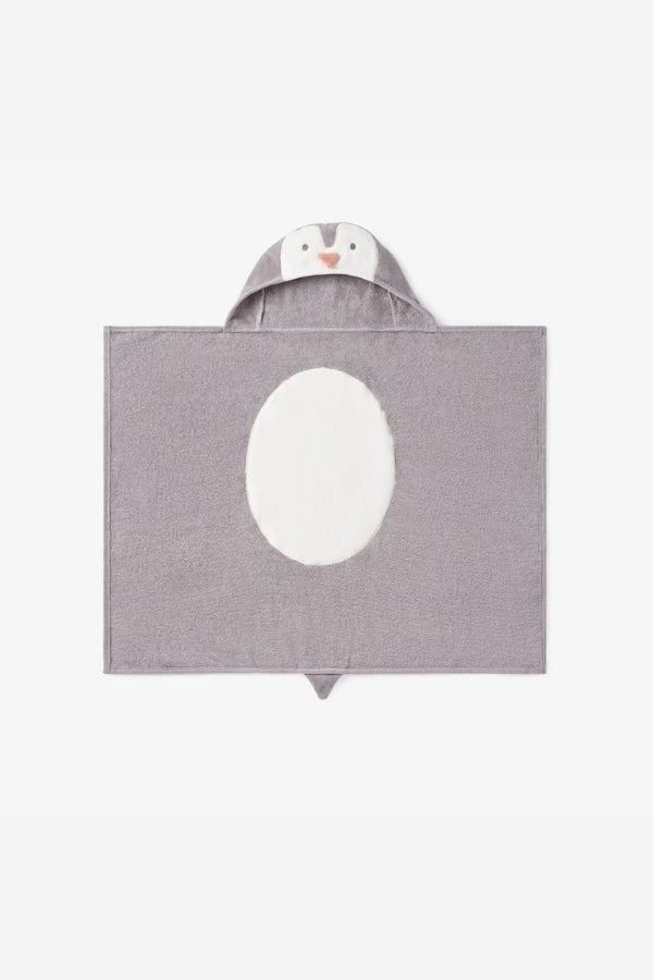 Grau­er Hooded Bath Wrap mit Kapuze und Pinguin-Bauchapplikation