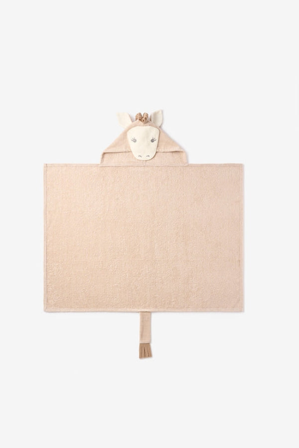 Beiger Hooded Bath Wrap mit Ponykopf-Applikation auf der Kapuze und breitem Umhang