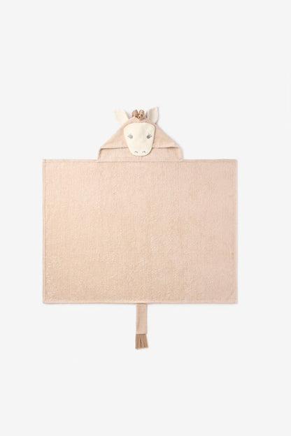 Beiger Hooded Bath Wrap mit Ponykopf-Applikation auf der Kapuze und breitem Umhang