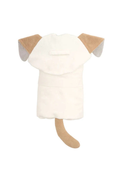 Hundeförmiger Hooded Bath Wrap, weiß, braune Ohren, Schleifendetail hinten