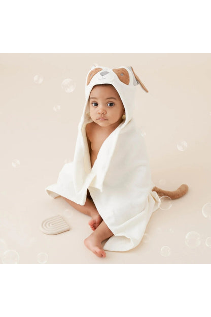 Weißer Hooded Bath Wrap mit Kapuze und braunen Tierohren