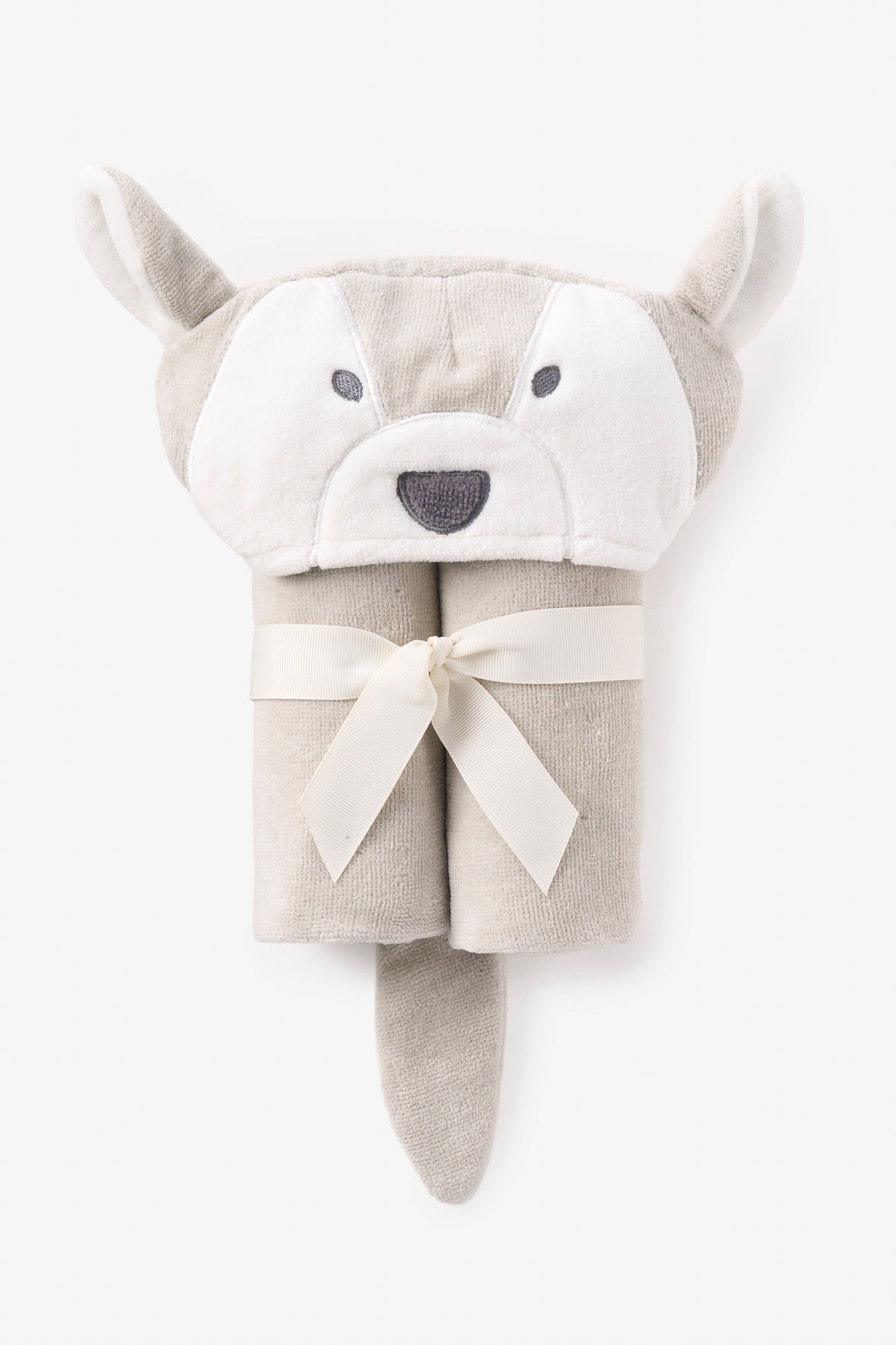 Baby blanket with gray wolf design on a white background