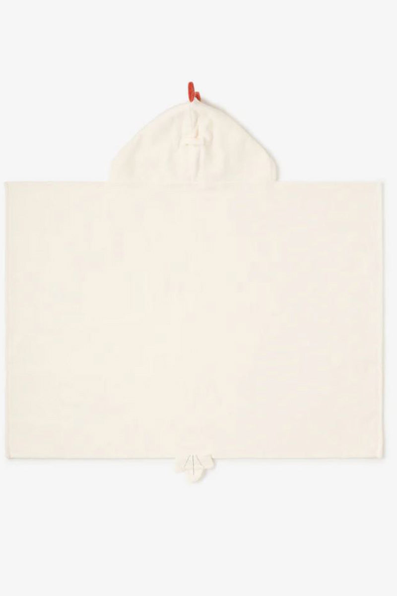 Hooded bath wrap, cream terry with hood and small top loop—plain front