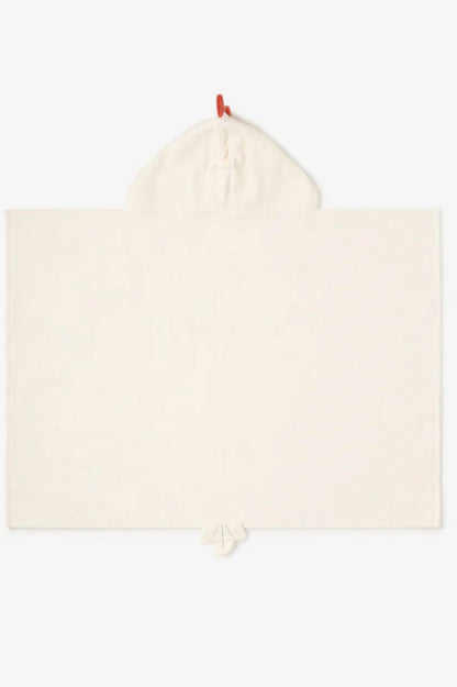 Hooded bath wrap, cream terry with hood and small top loop—plain front