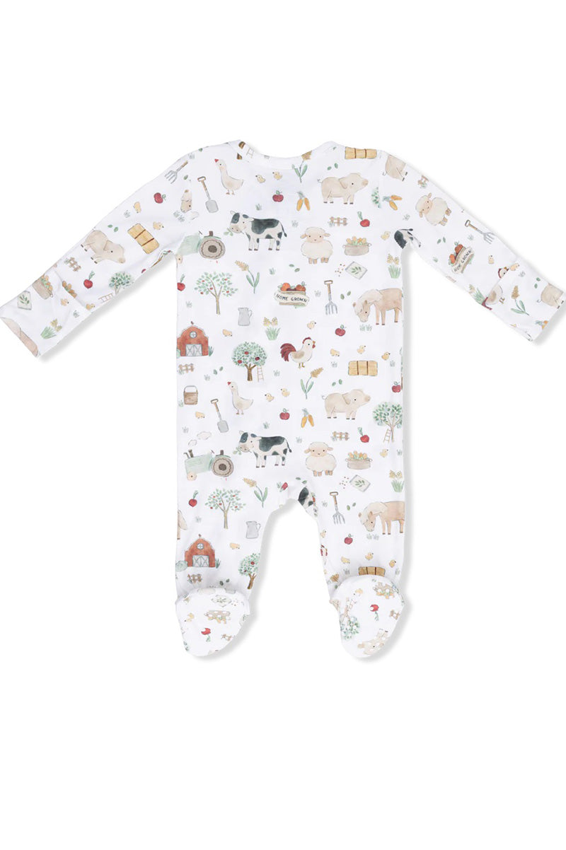 PRINTED ZIPPER FOOTIE, weiß mit Dschungel- und Tiermotiven, Zip vorne