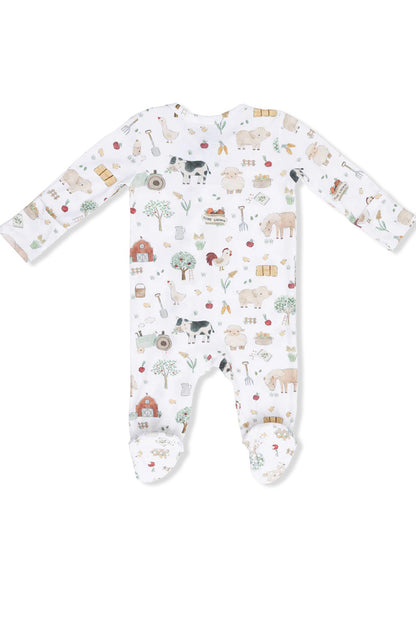 PRINTED ZIPPER FOOTIE, weiß mit Dschungel- und Tiermotiven, Zip vorne