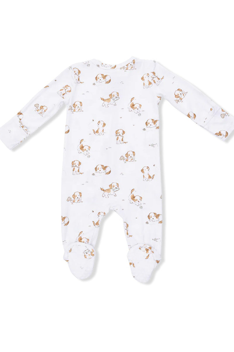 PRINTED ZIPPER FOOTIE auf weiß mit kleinen Tierfiguren, langer Ärmel, Zip vorne