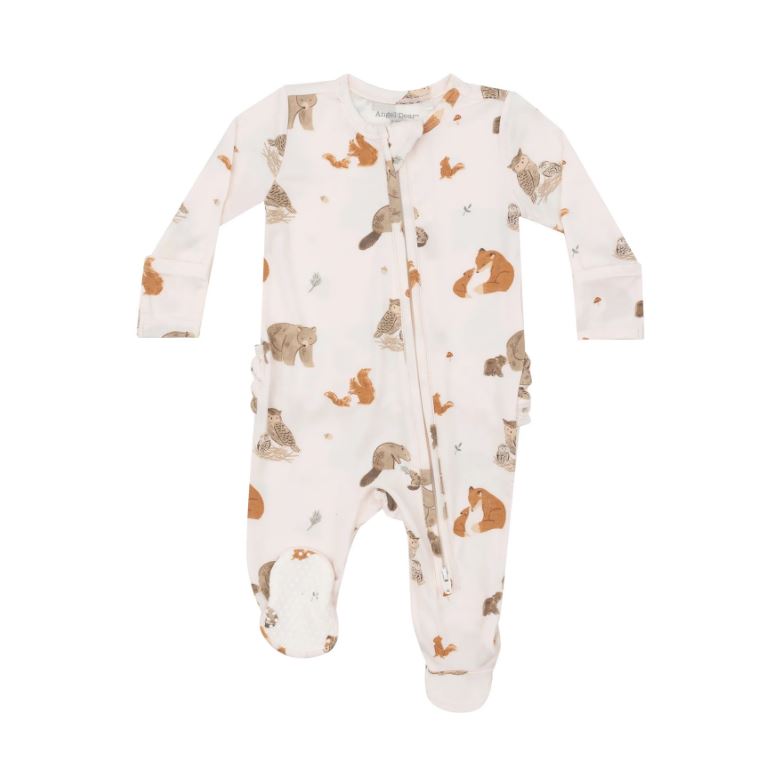 Ruffle back zipper woodland animal front view