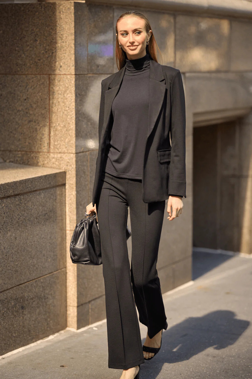 ELYSSE WIDE LEG PANT IN BLACK FRONT VIEW
