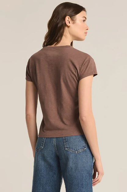 Modern slub tee in deep taupe back view 