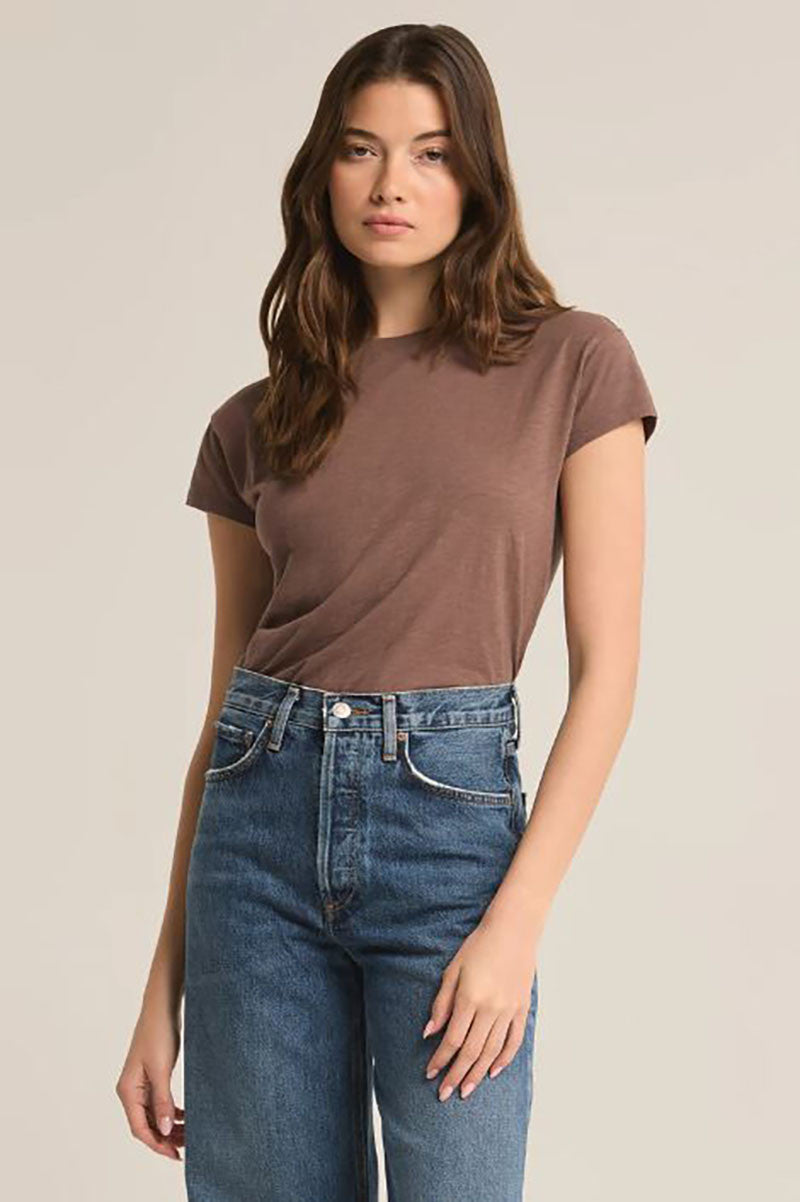 Modern slub tee in deep taupe style view 